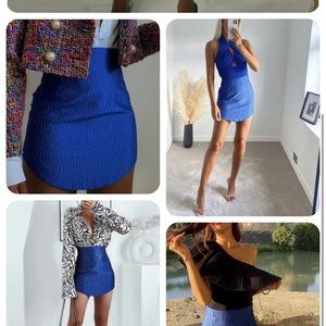 ZARA WOMAN SS21 INK BLUE TEXTURED WEAVE MINI SKIRT REF. 7883/569